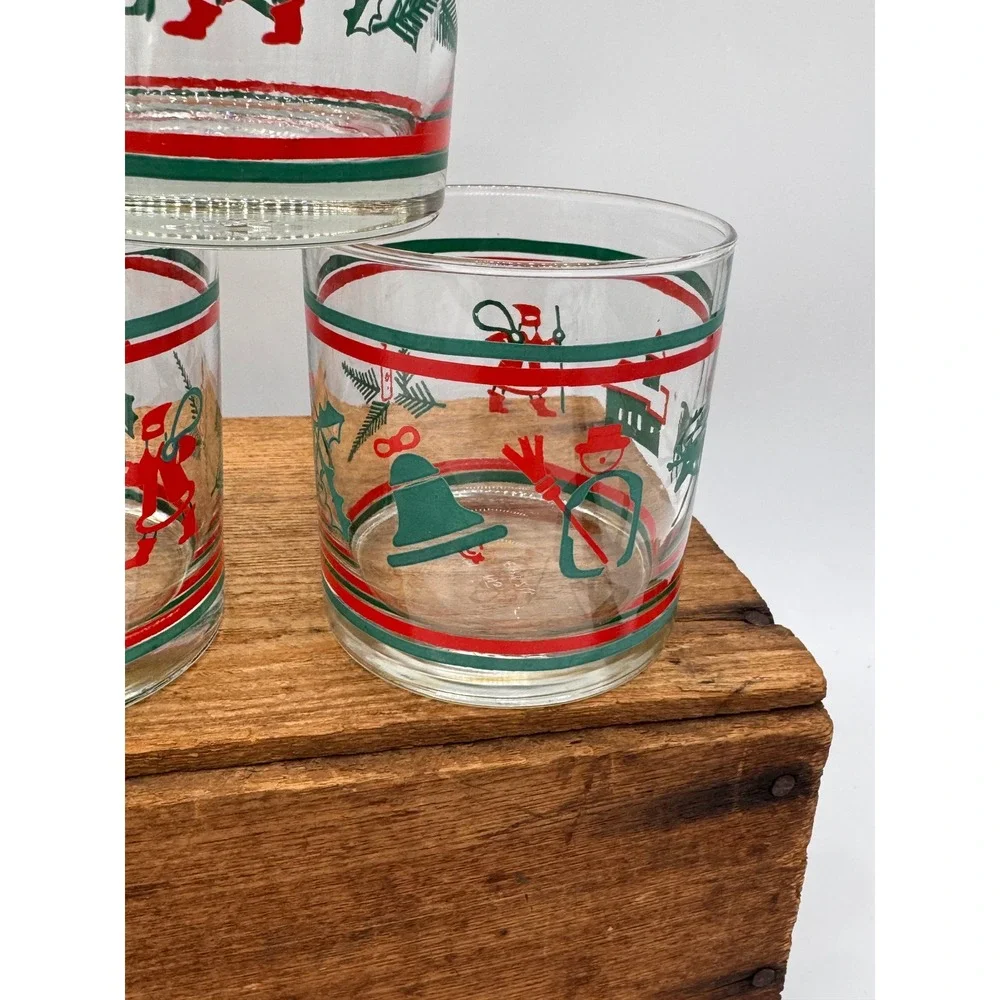 Vintage Nadir Figueiredo Brazil Christmas Rocks Glasses Set of 5 Moose Santa Red
